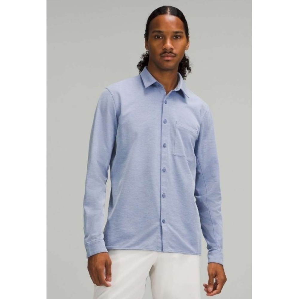 Lululemon Commission Long Sleeve Shirt Light Blue Pique Button Down Mens XL